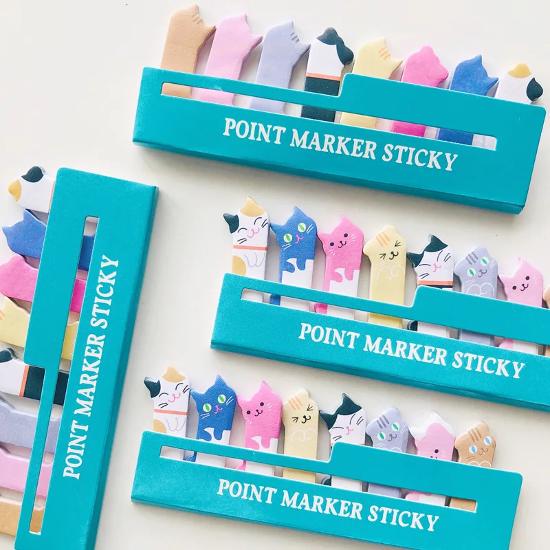 Imagem -01 - Folhas Multi-color Kawaii Cartoon Cat Writable Sticky Notes Índice para Páginas Marca do Livro Classificação 240 folhas multi color kawaii cartoon cat writable sticky notes indice para paginas marca do livro classificacao 240 01
