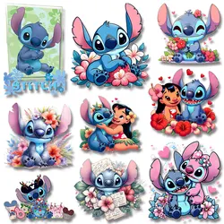 Disney Peace Love Stitch Flower Watercolor Sweet Cute Cartoon Stickers Iron on Decals Applique for Cloth DIY Decoration