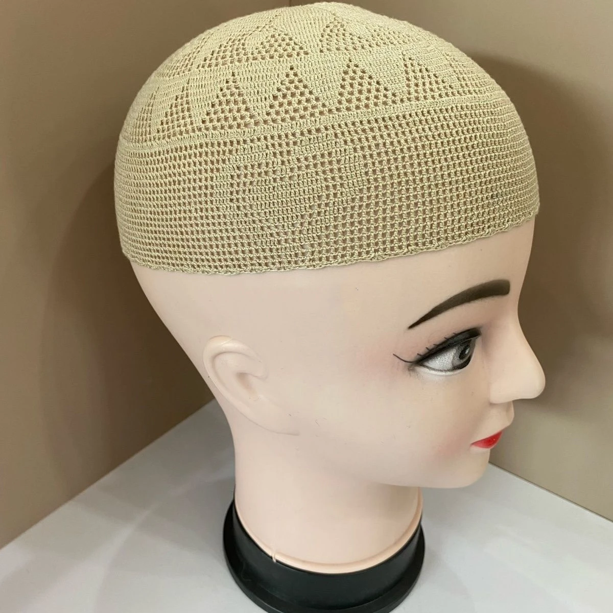 Free Shipping Muslim Caps For Men Colthing Crochet Knit Hat Turkey Kufi Islamic Kippah Jewish Turban White Cotton Mesh 0768