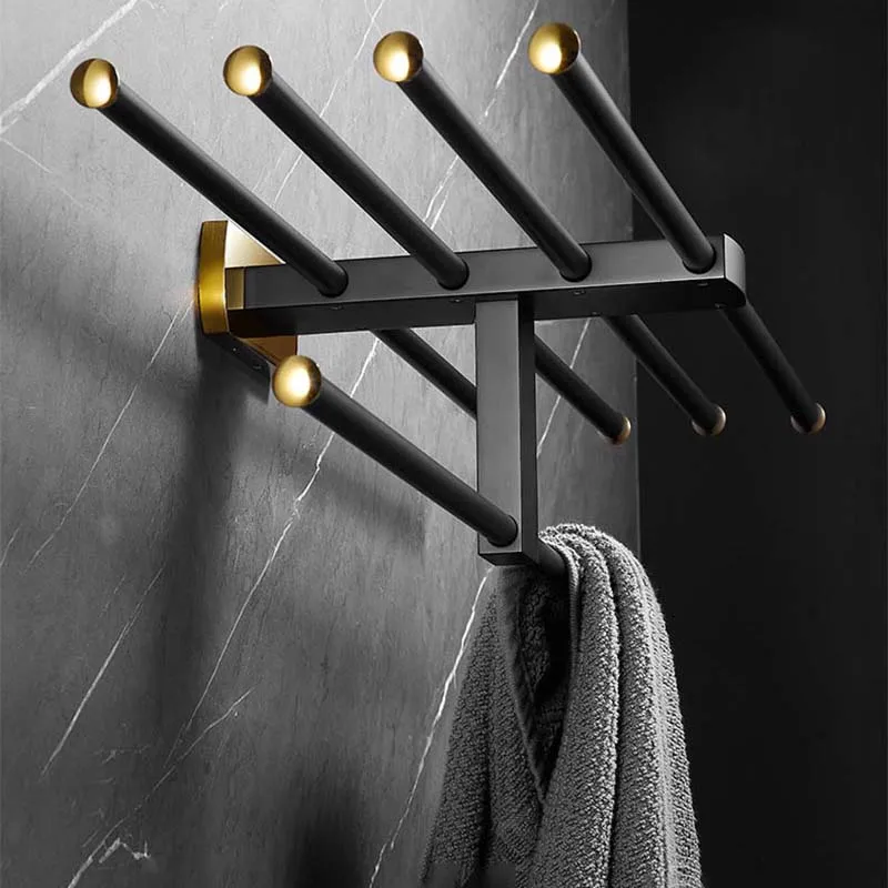 Brass Perforated Installation Black Gold Bathroom Towel Rack Bathroom Hardware Accessories Part Contemporary High-end Towel Rail