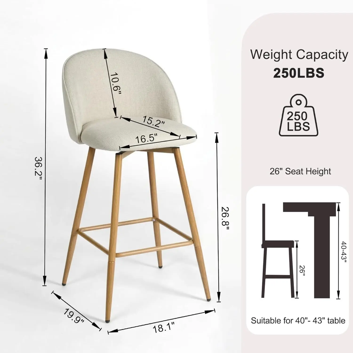 Set of 2 Swivel Counter Height Bar Stools with Ergonomic Seat Footrest and 26 Inch Seat Height for Kitchen Island, Customized