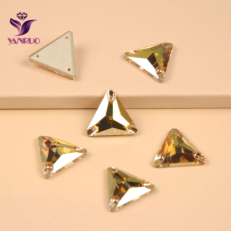 YANRUO 3270 Triangle Metallic Sunshine Golden Sew on Stones Designer Handicraft Glass Rhinestone Flatback