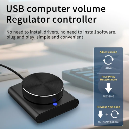 Imagen 1 del producto Perilla de control de volumen USB Perilla de controlador multimedia con una tecla Función de silencio/pausa para PC Compatible con Windows/Mac/IOS/Android/Linux