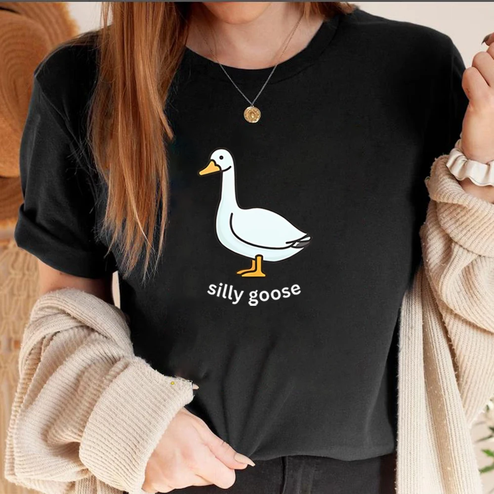 Silly Goose T-Shirt Cute Goose Short Sleeve Shirts Silly Goose University Shirt Funny Goose Tee Unisex Trendy Summer Casual Tops