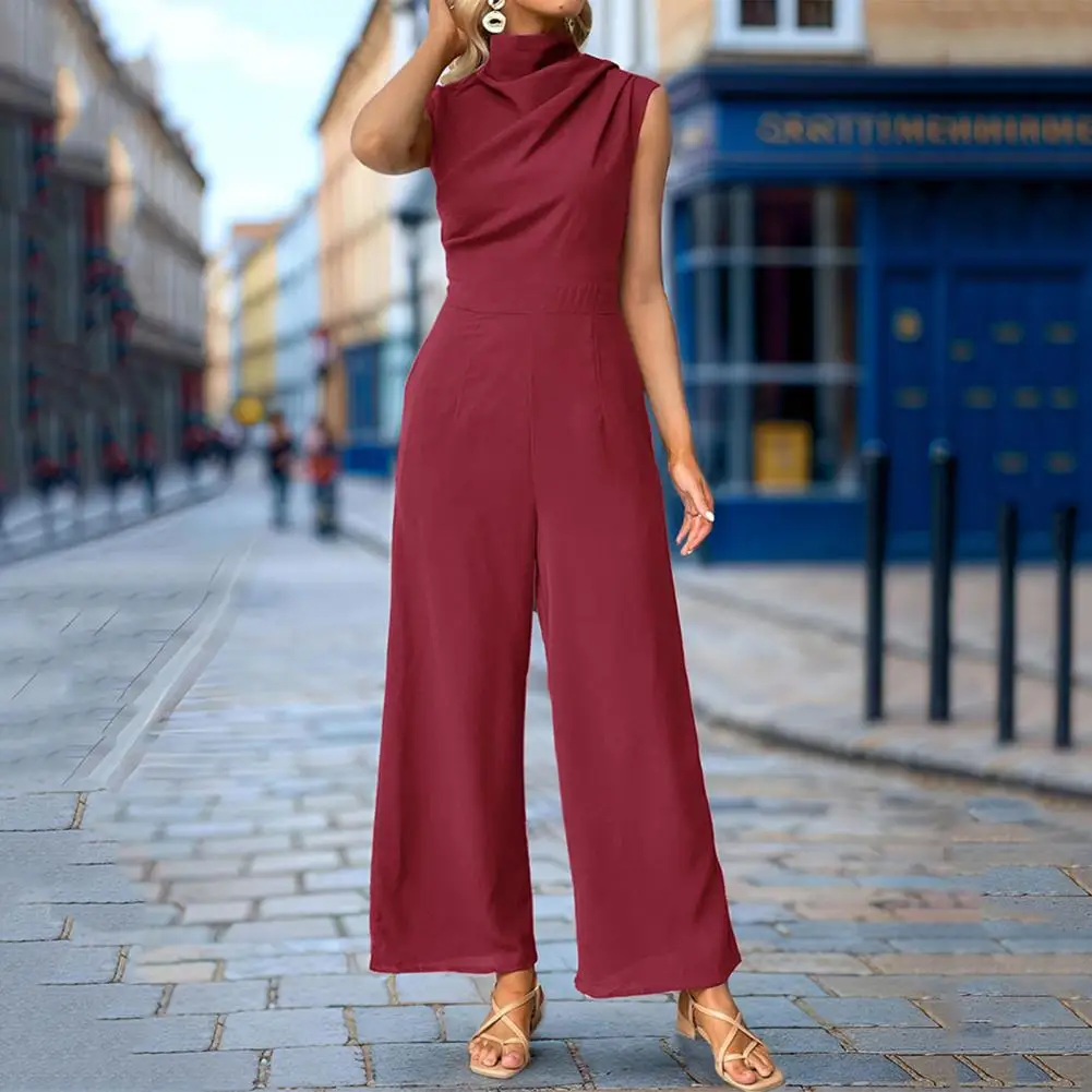 Women Jumpsuit Lightweight Summer Jumpsuit Stylish Women's Sleeveless Wide Leg Jumpsuit for Summer Office Daily Wear Half-high