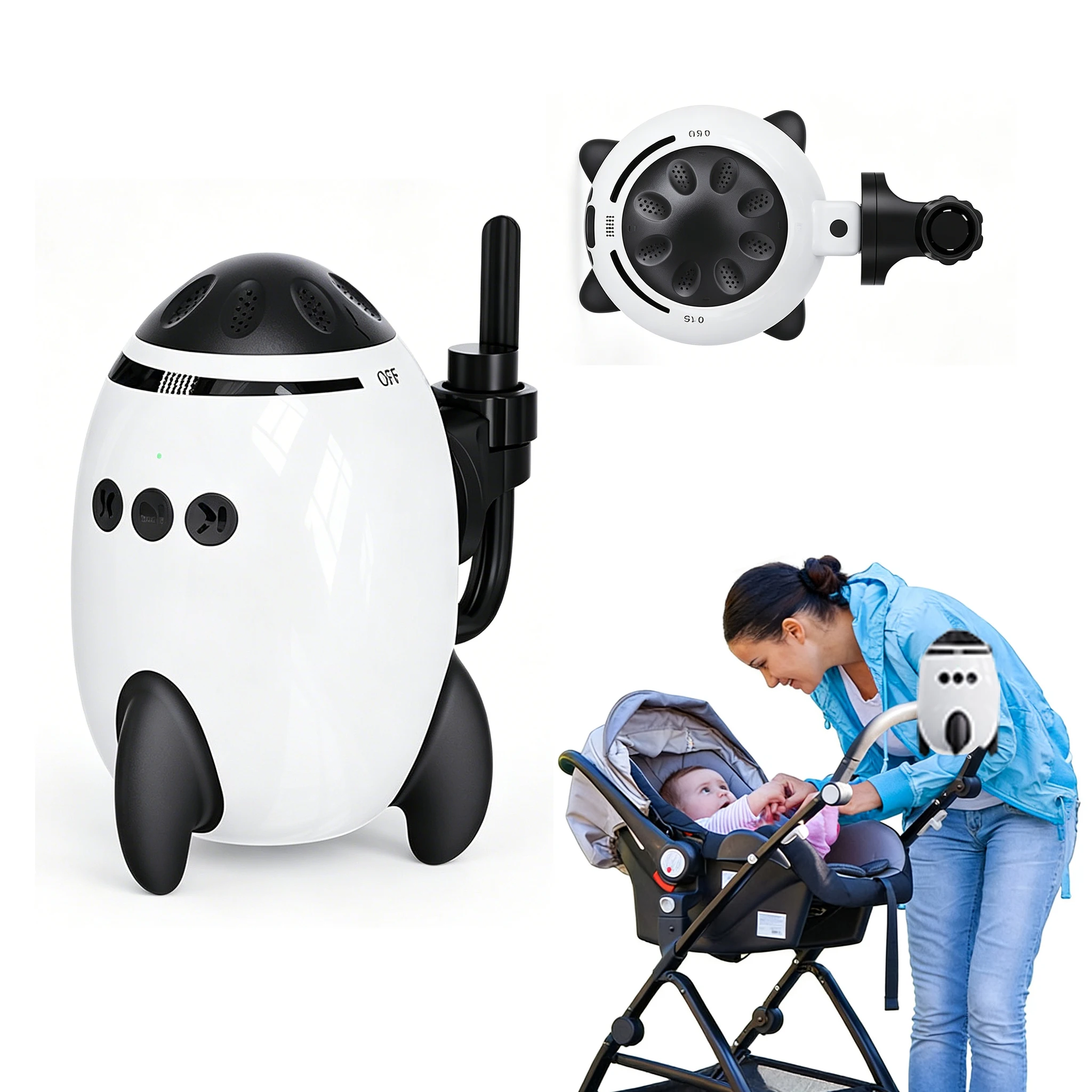 Cadeira de balanço automática portátil para bebês, compatível com carrinhos de bebê, função de balanço sem as mãos, com canções de ninar via Bluetooth.