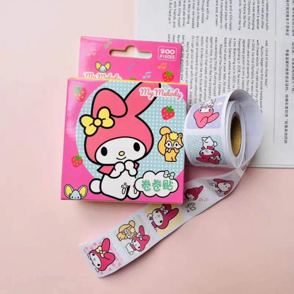 200 Stücke Echte Sanrio Klebeband Aufkleber Geschenkbox Nette Hallo Kitty Melody Kuromi Pochacco Cartoon Diy Handwerk Spielzeug Aufkleber Mädchen Geschenke