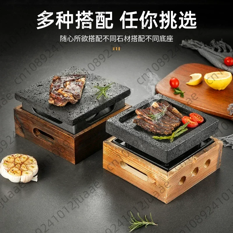 Grooved Dense Hole Volcanic Rock Barbecue Pan Japanese Style Barbecue Grill Teppanyaki High Temperature Stone Plate