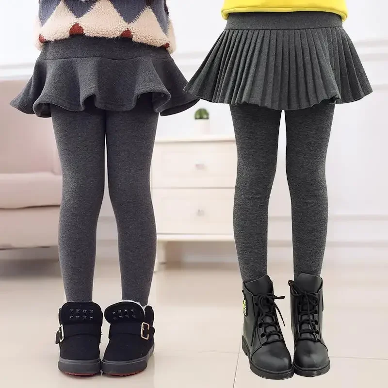 Girls Leggings Kids Autumn Winter Pants Tight for Girls False Two Pieces Culotte Children Skirt-pants Trousers 10 12 13 Years
