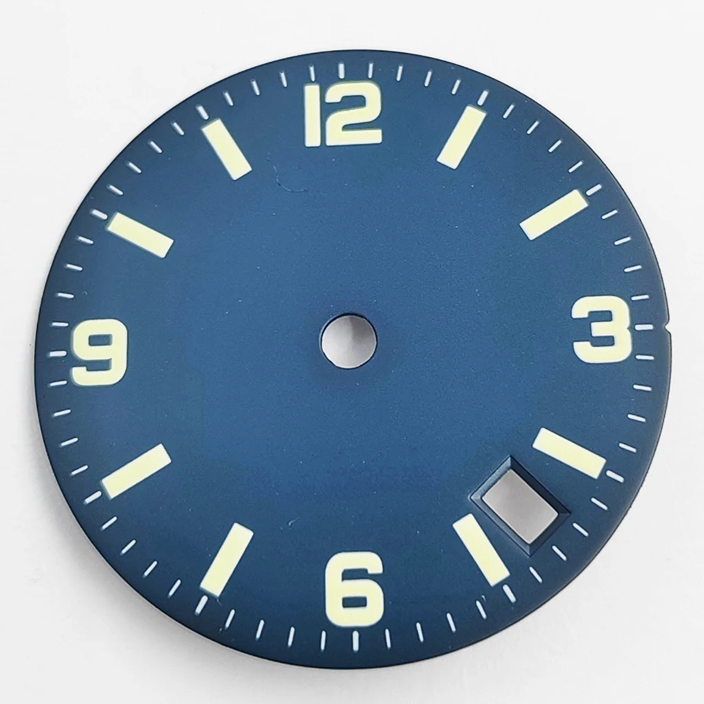 Стерильный циферблат для часов диаметром 28,5 мм с датой и окошком, зеленый светящийся автоматический фотографический циферблат для NH35 NH36