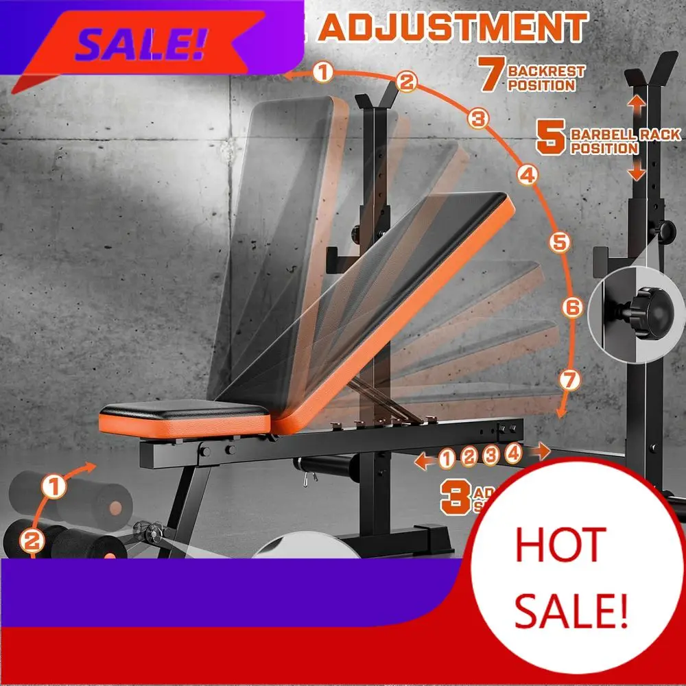 

Популярная регулируемая скамья для тяжелых нагрузок (до 350 кг) с стойкой для приседаний и многофункциональными возможностями для силовых тренировок дома и в спортзале