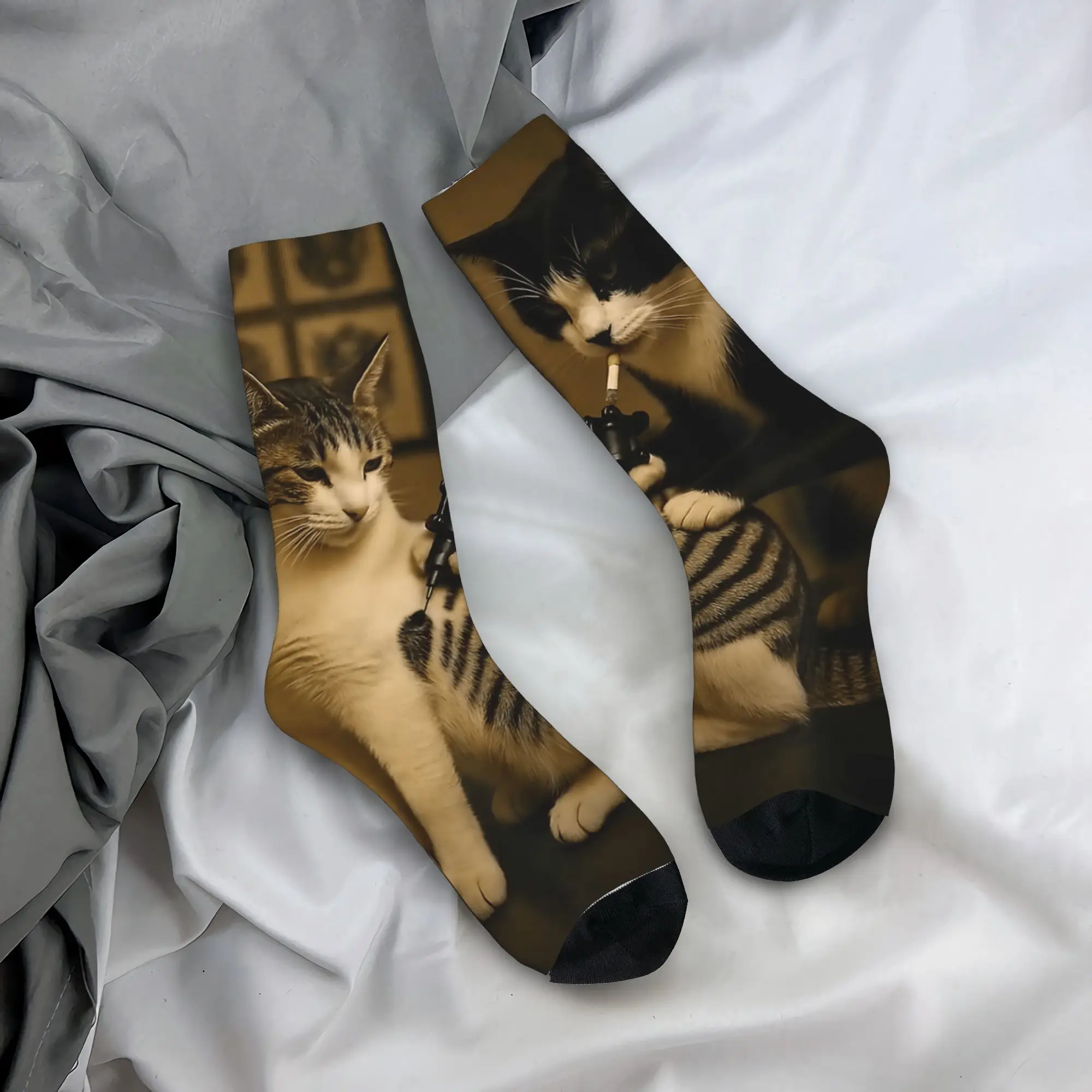 

Носки с мемом «Кот, курящий сигарету» (тату), осенние, современные, унисекс, мужские, средней мягкости, дизайнерские, для велоспорта, противоскользящие