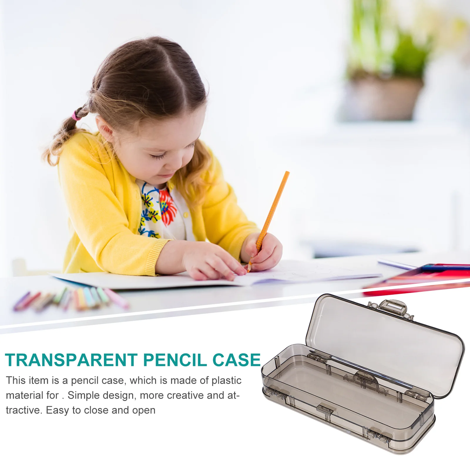 

1pc Pencil Box Plastic Stationery Container Transparent Pen Organizer For School Office Portable Pencil Case Storage Box Teens