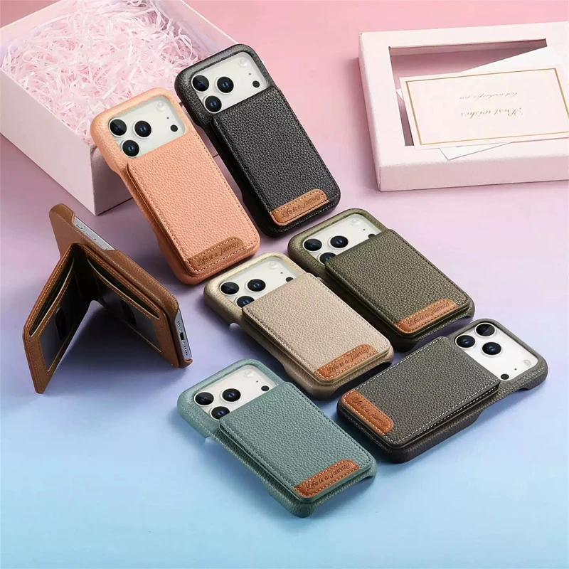 HOCE Luxury Lychee Leather Card Wallet Holder Slot Phone Case For iPhone 17 Air 16 15 13 12 11Pro Max Shockproof Anti-drop Cover