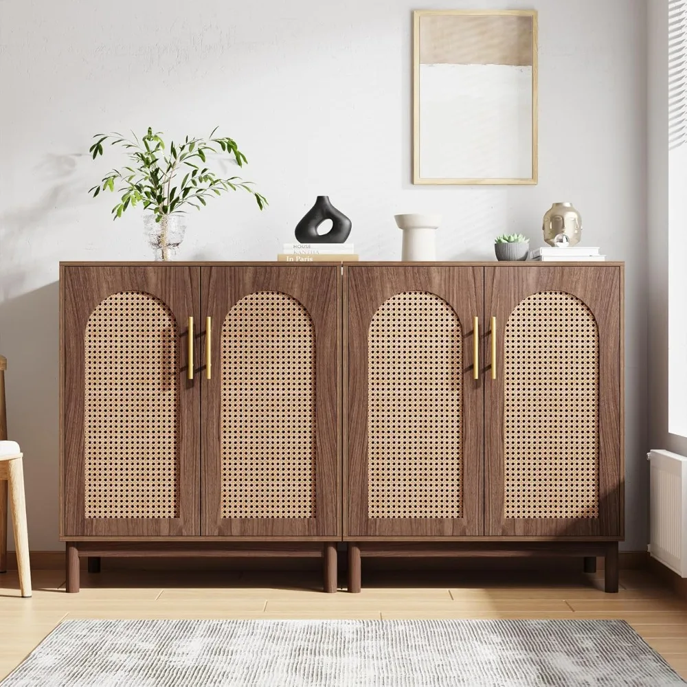 Rattan Sideboard Buffet Cabinet with Storage, 59 Inch Accent Cabinet with Doors, Storage Cabinet