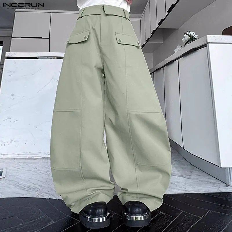 

INCERUN мужские широкие брюки однотонные джоггеры на пуговицах свободные брюки мужская уличная одежда корейский стиль модные повседневные мужские длинные брюки