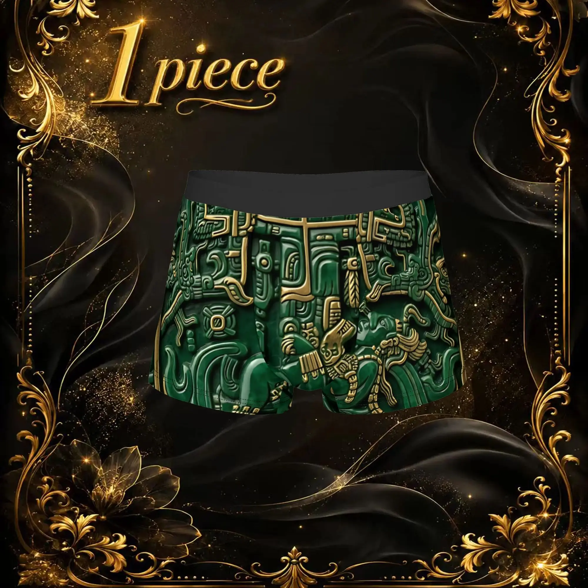1pc Popular Vintage Green Temple Ornament Print boxers  adults  Homme Panties Men's Underwear Ventilate Shorts Boxer Briefs