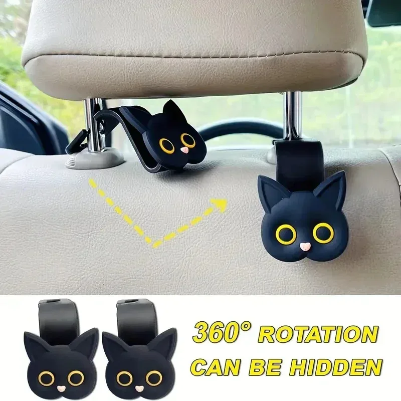 Cute 3D Cartoon Cat Car Seat Headrest Hook - Universal Vehicle Storage Organizer for Handbags, Wallets, and Jackets - Cute Ca
