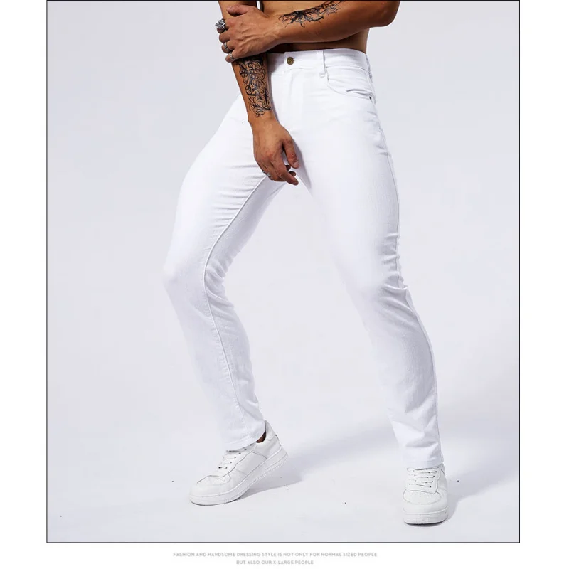 

Muscle jeans men's pure white summer thin stretch slim fit skinny fashion simple handsome fitness skinny long pants