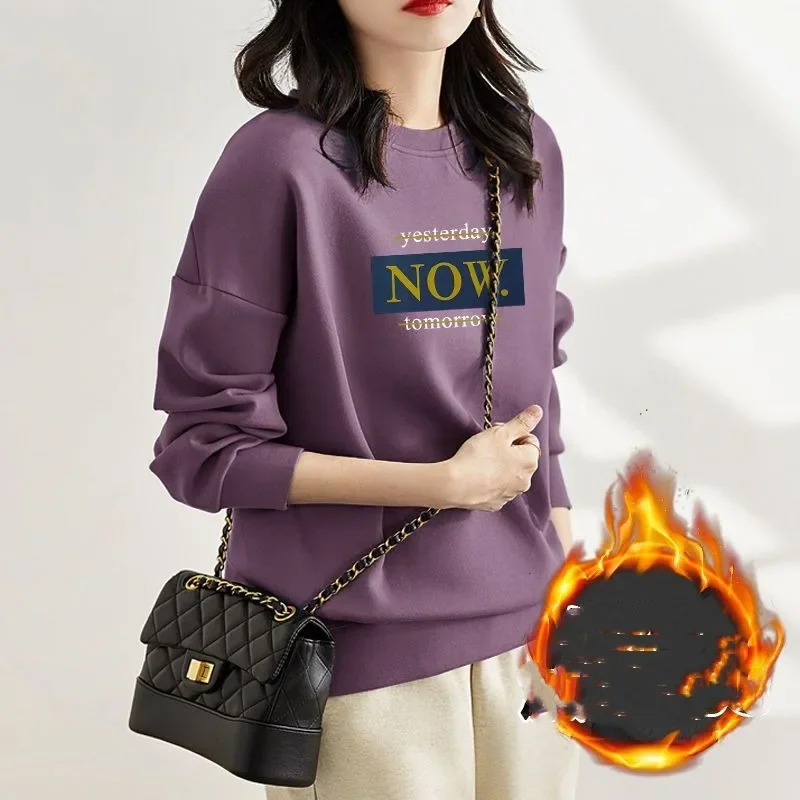 ผู้หญิงคอยาวแขนยาวหลวมHoodies Plusขนาดพิมพ์แฟชั่นคลาสสิกสบายๆเดินทางเสื้อXQ154