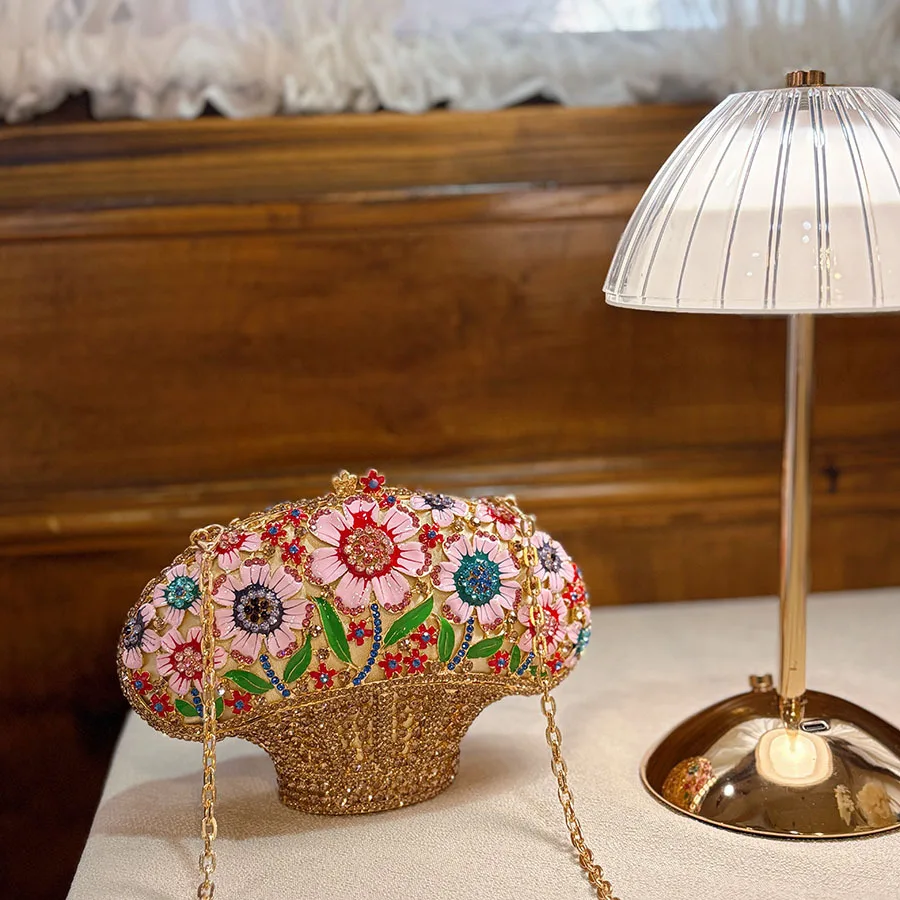

enamel pastoral style full of diamonds mushroom clutch bag colored diamonds exquisite retro romantic spring messenger bag