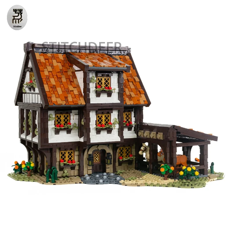 

3889PCS MOC Scenes Modular Architecture Stables & Inn Building Blocks Puzzle Street View Model Toy Brick Children Birthday Gifts