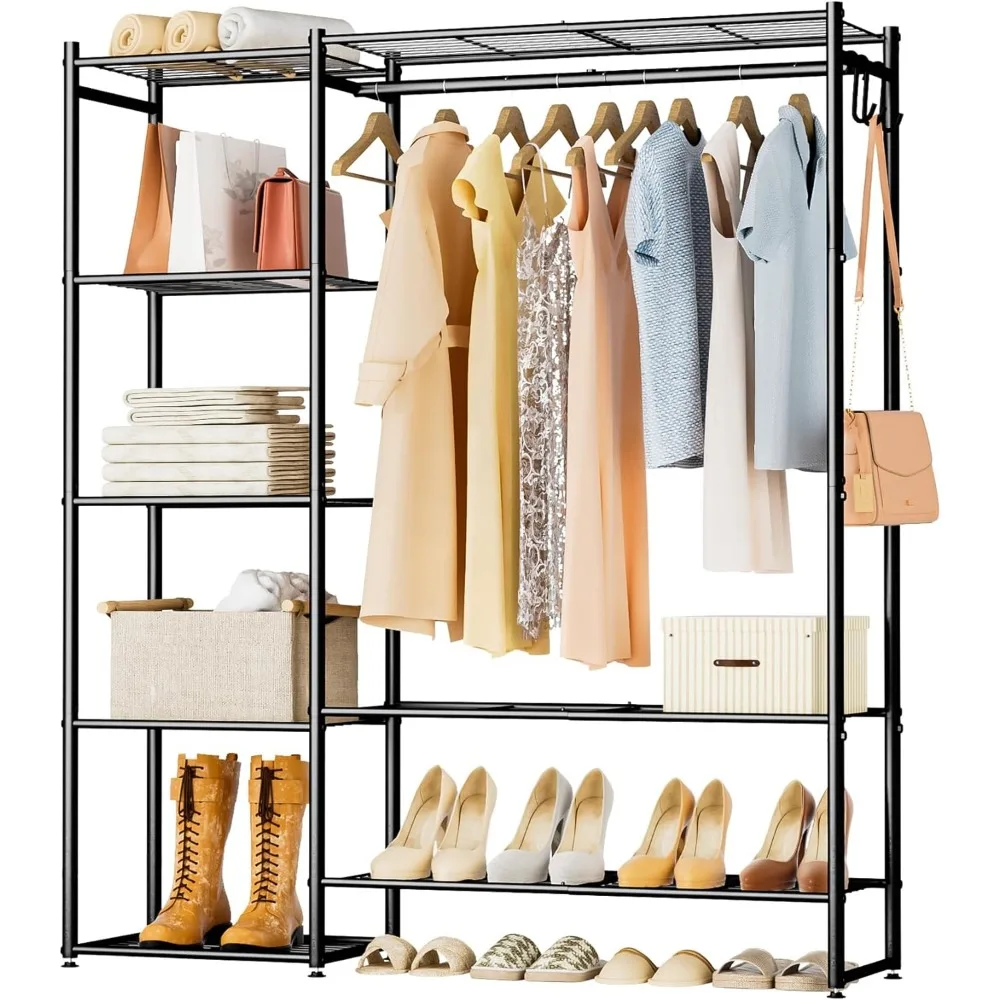 

Wardrobe Closet, Portable Clothing Rack for Hanging Clothes, Free Standing Closet Organizers and Storage System with 4 Tiers She