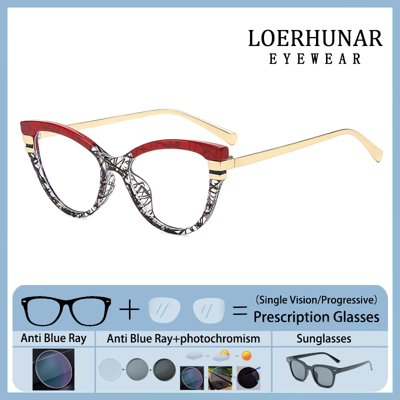 

New Cat Eye Floral Prints Frame Prescription Custom Presbyopia Glasses Women Optical Photochromic Anti Blue Light Myopia Eyewear
