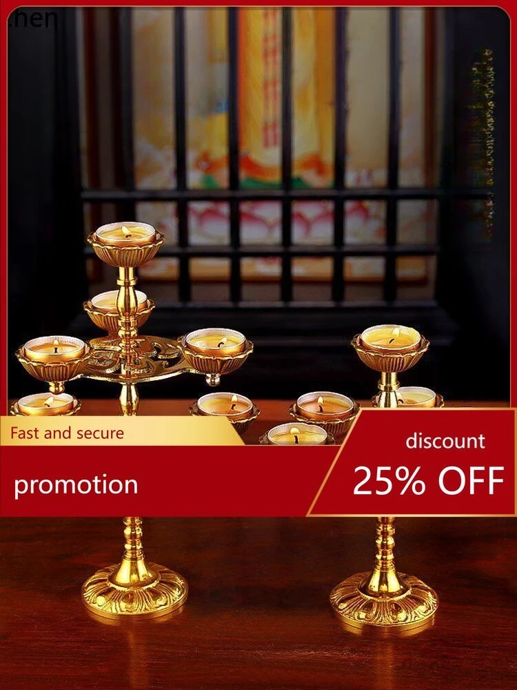 Cz brass seven-star lotus seat buddha supplies ghee copper stand for home buddha front buddha candle holder