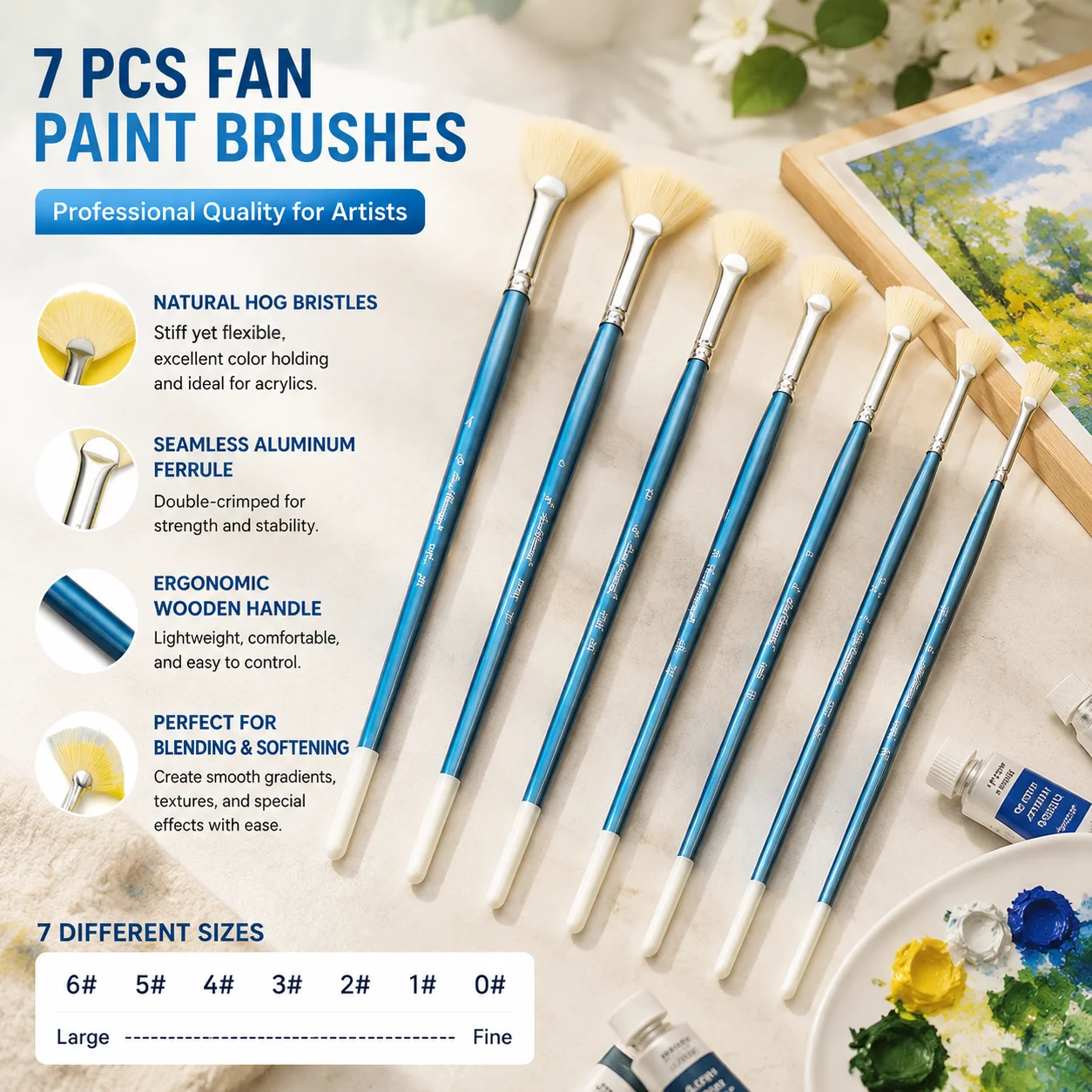 Hot Selling Fan Bristle Paint Brush Set Professional Artist Acrylic Watercolor Oil Painting Brushes Student Art Supplies