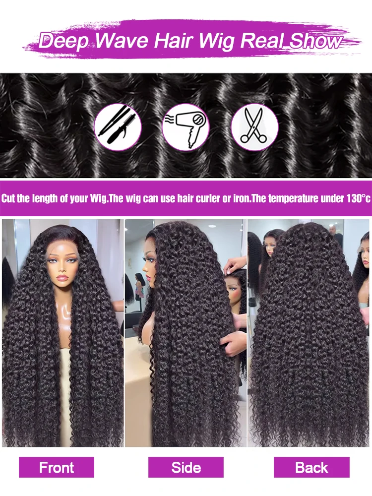 40 50 بوصة موجة عميقة شعر مستعار أمامي 13x4 13x6 360 HD الدانتيل الباروكات الأمامية 300 الكثافة المياه شعر بشري مجعد الدانتيل الجبهة الباروكات للنساء #2