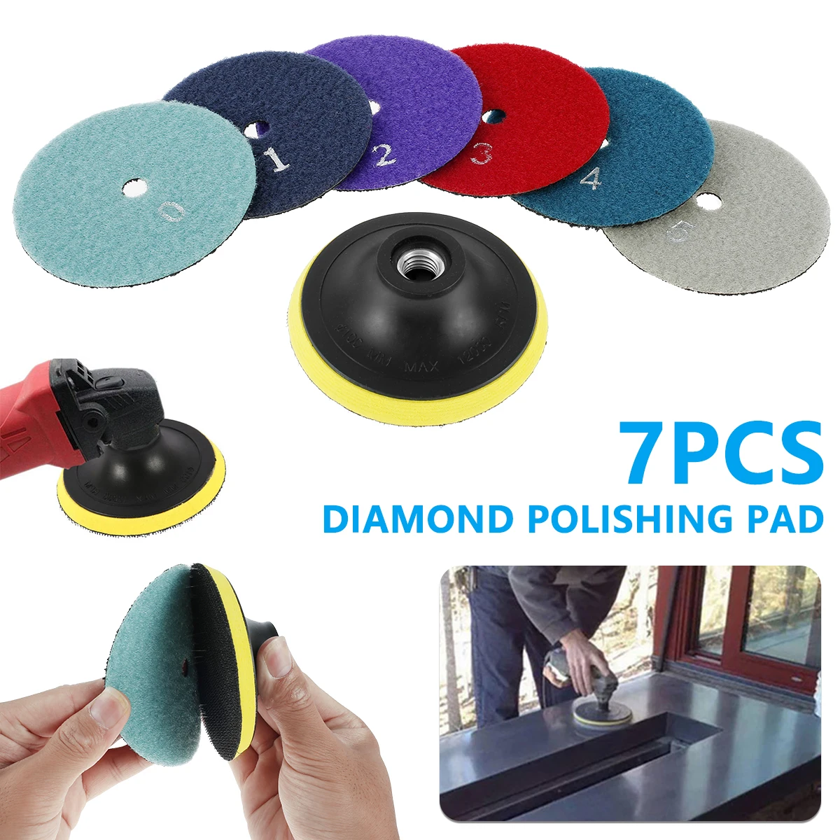 7PCS/Set 4 Inch/100mm Diamond Polishing Pads Dry Polishing Kit 30-3000 Grit Diamond Grinding Pads with M14 Backer Pad Polishing