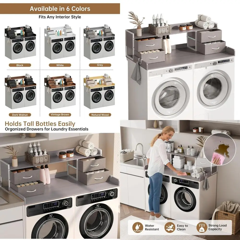 

Laundry Topper with 4 Drawers, 27.5 Depth x 54 Width, 3.54 Guardrails, Holds 66 lbs, Light Grey