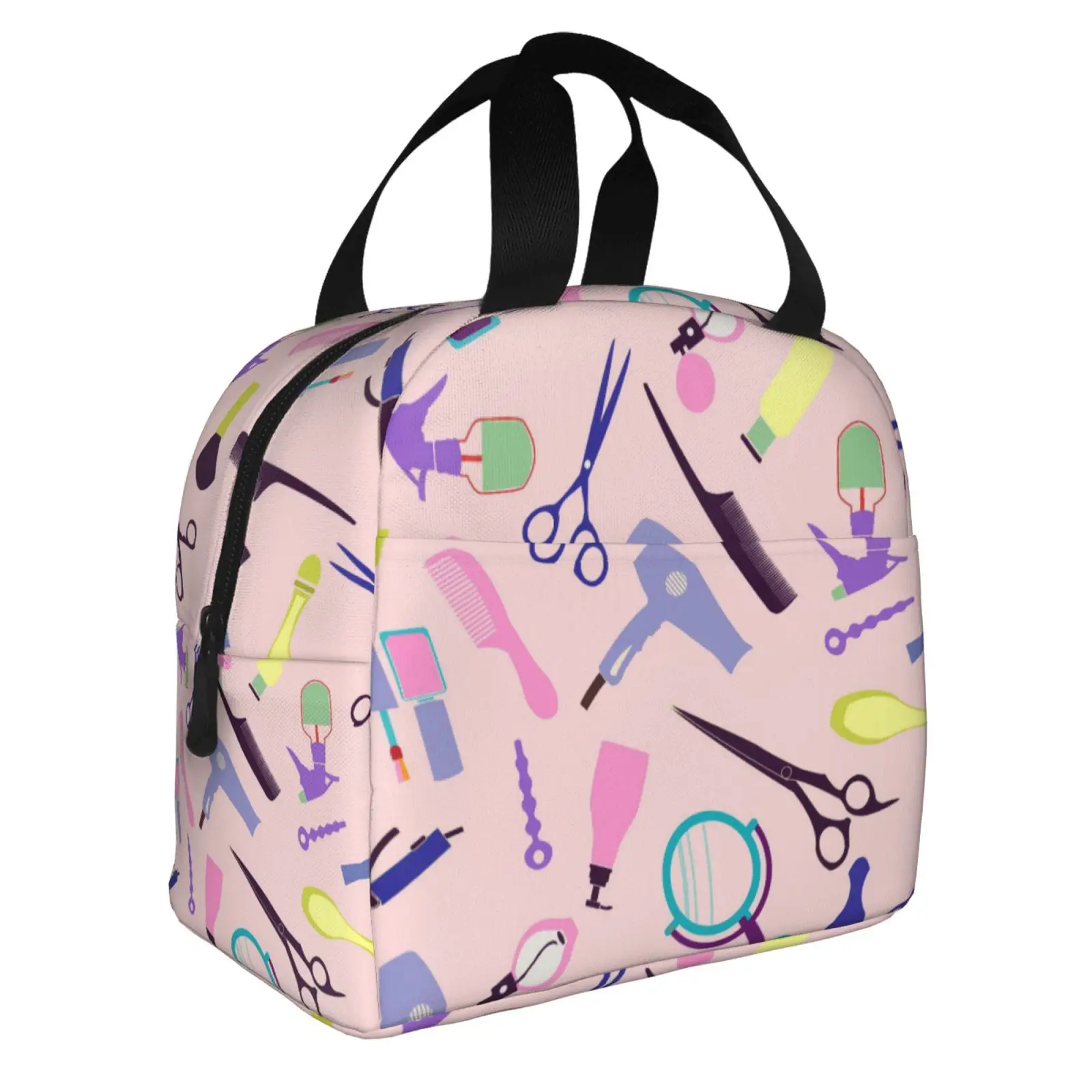Barber Scissors Hairstylist Salon Series Print Lunch Bag Portable Thermal Cooler Insulated Bento Box for Kids Food Tote Bags