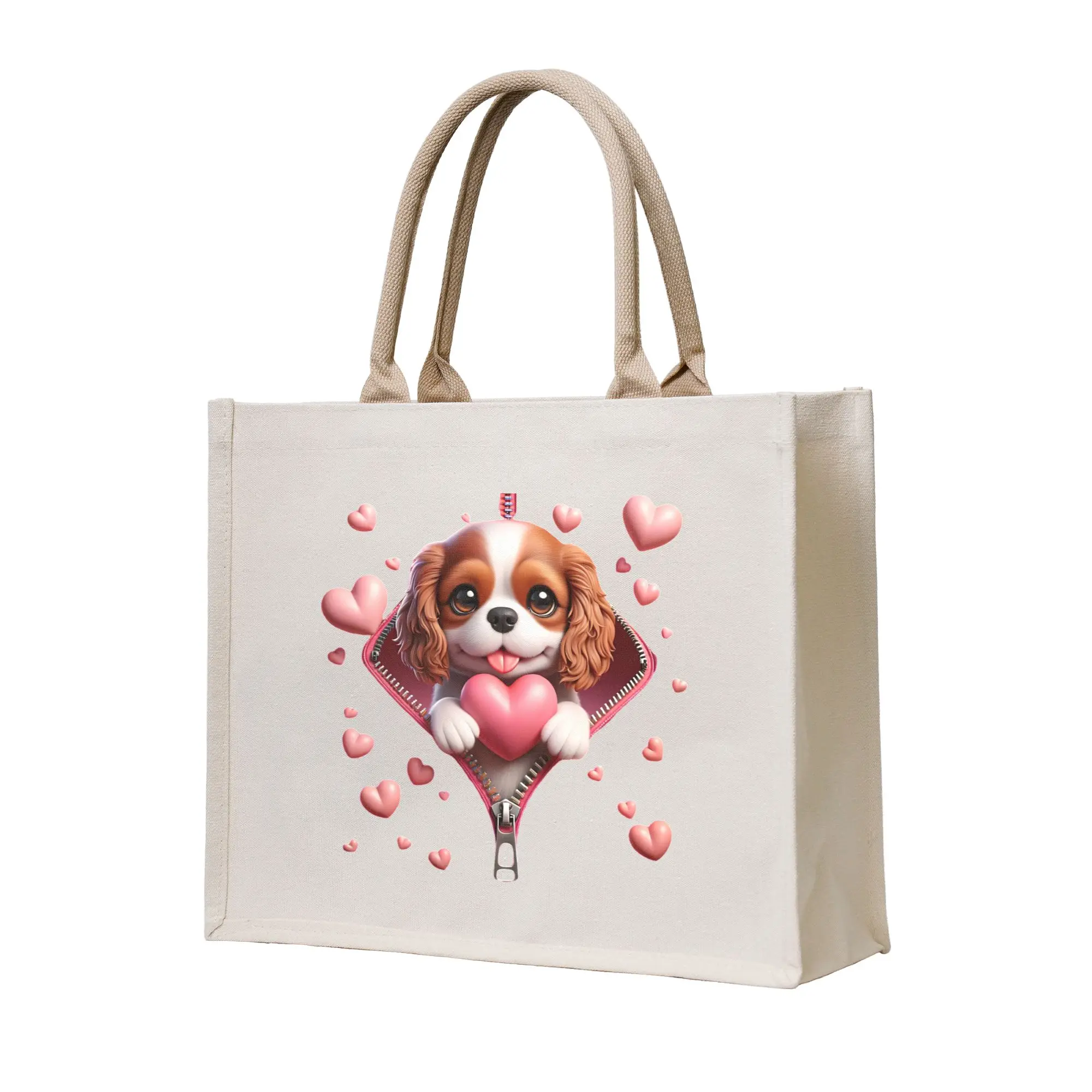 Dog The Cavalier King Charles Spaniel  Groceries Shopping Bag Shopper Shoulder Tote Bags Big Capacity Portable Puppy  Handbag