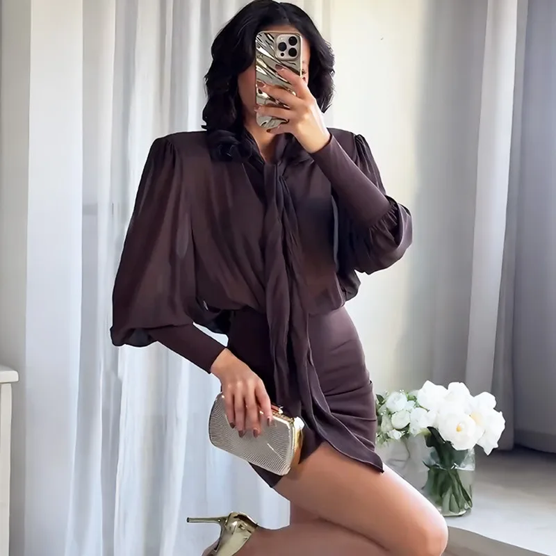 

Ticketsx Sexy V-Neck Backless Dress Solid Lace Up Patchwork Ruched Slim Mini Dresses Elegant Party Clubwear Streetwear Vestidos