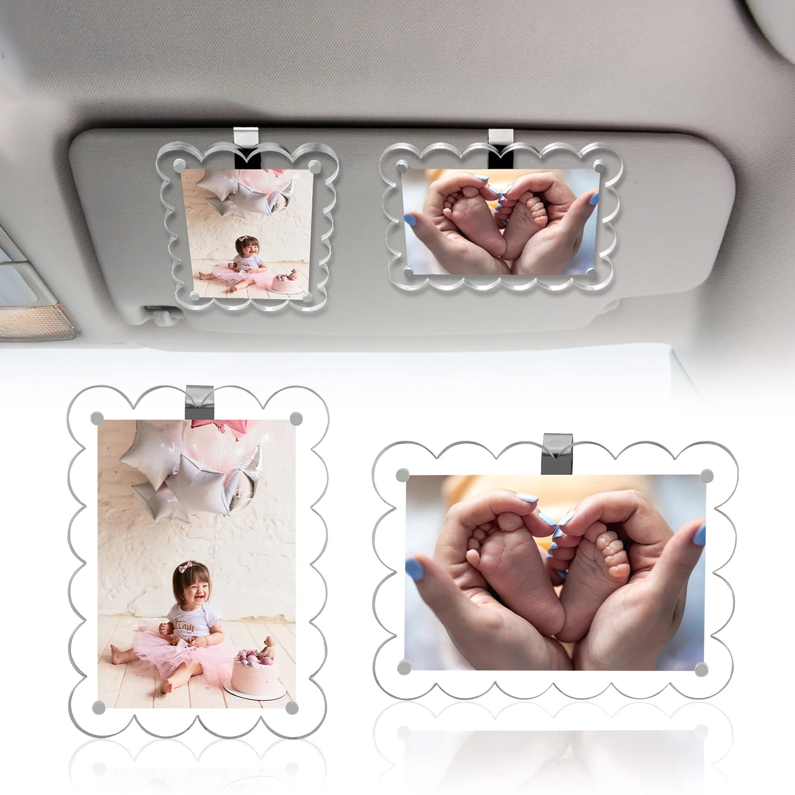 2 حزمة حامل صور السيارة إطار الصورة لواقي الشمس كليب المغناطيسي الاكريليك عرض أفقي عمودي صالح لمحفظة بولارويد Si