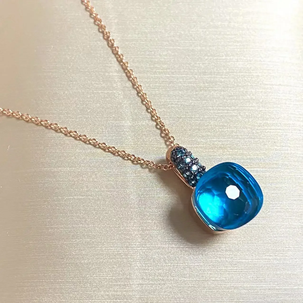 Classic Pendant Necklace Water Droplet Inlay Blue Zircon With Gun Black Plated Pendant Necklace For Women Jewelry Gift