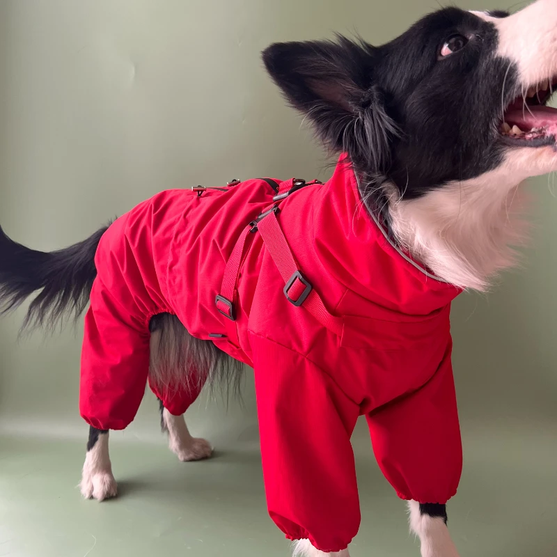 

Four-leg full-cover dog raincoat waterproof and windproof chest and back integrated dog jacket hiking snow suit for all dogs