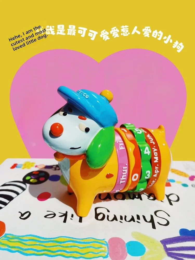 Uody Original Design Rotating Dog Calendar Quirky Gift Desktop Decoration Birthday Present Cartoon Animal Resin Home Decor