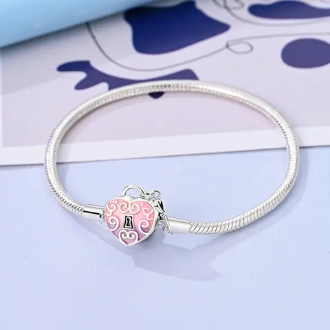 Nytt i 925 sterlingsilver med ormkedja, hjärtformad zirkonlås, armband som passar Pan Charms-pärlor, mode, gör-det-själv-smycken, presenttillverkning 10 best sales Tillverkad i Italien - №8