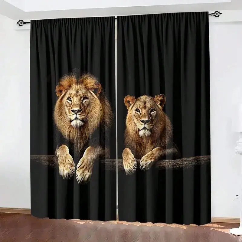 قطعتان من ستائر مطبوعة على شكل أسد نقي، ستائر كيس عمود 42*84، غرفة النوم وغرفة المعيشة، ديكور المنزل، ديكور الغرفة
