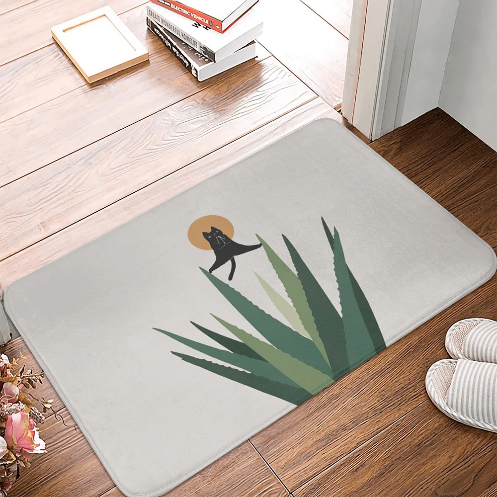 The cat Green Leaves Floor Mats Bathroom Non-Slip Mat Kitchen Living Room Bedroom Doormats Carpets Washable Home Decor