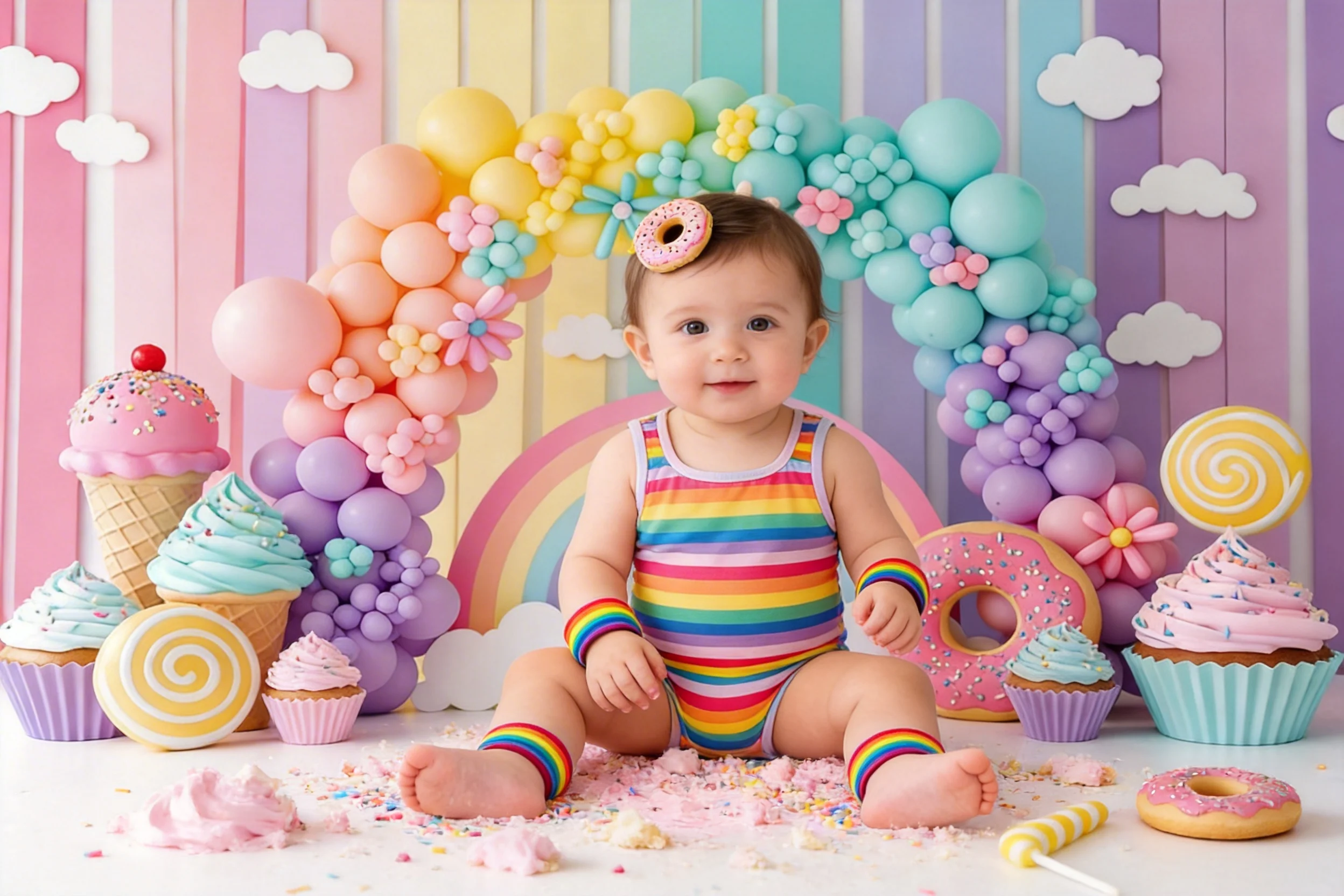 Pastel Rainbowand Sweet Tooth Backdrop Kids Adult Photography Props Donut Ice Cream Child Baby Birthday Photocall Backgrounds
