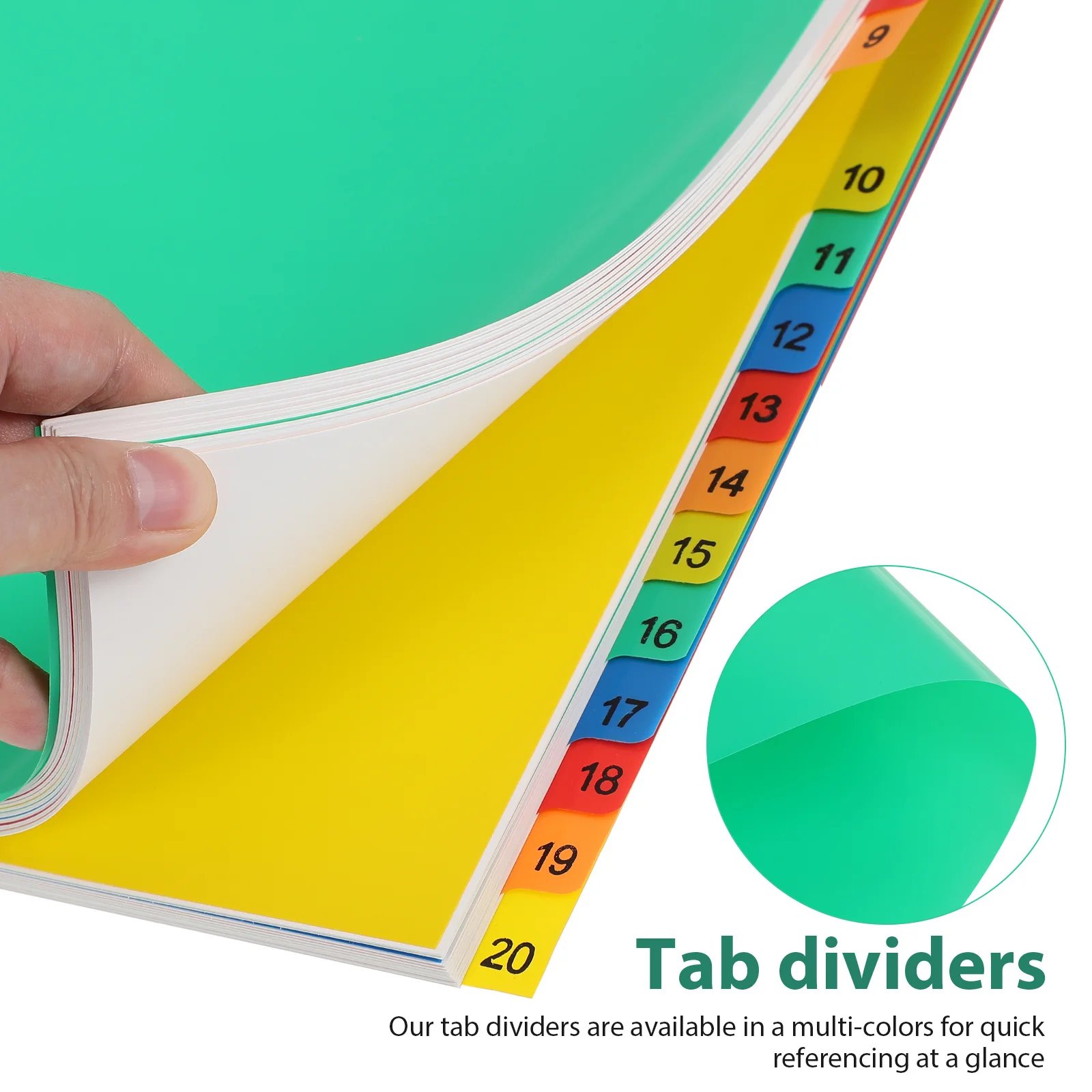 20 Pages A4 Colorful Plastic Binder Dividers Insertable Tabs for Document Separation Rapid Classification Color Printed Number