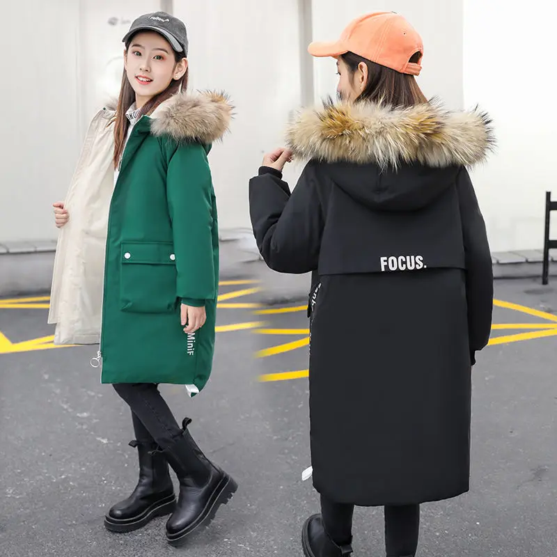 New Girl Winter Cotton Coat Fashion Thick Warm Jacket Teenage Outfit Children Kids Girls Hooded Outerwear for 5 8 10 12 13 Years