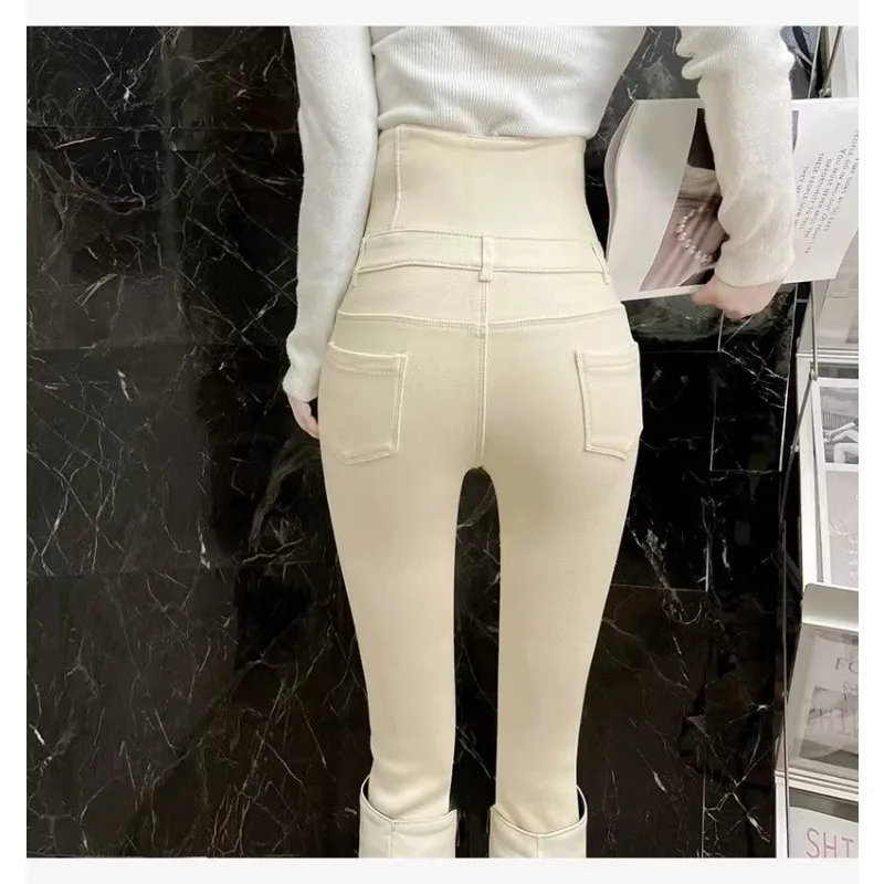 

Women 2023 New Super High Waist Stretch Skinny Jeans Slim Button Fly Pencil Denim Pants Design Fashion Beige Legging Vaqueros