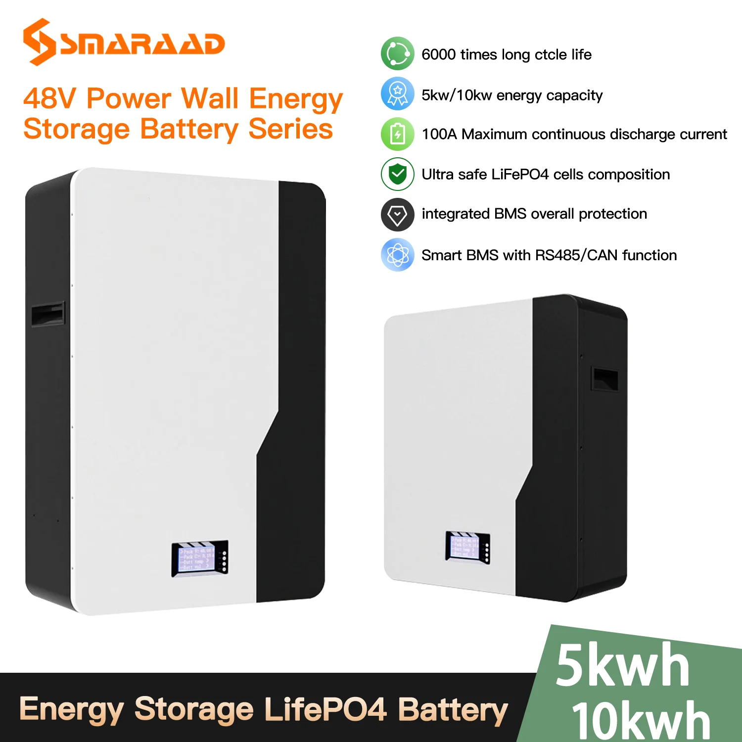 

Ultra Large Capacity Household Energy Storage System 48V 51.2v100ah 200ah LiFePO4 Battery Pack 5kWh 10kWh 6000+Cycles