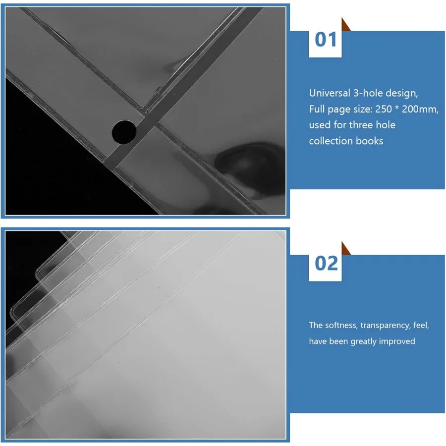 10 Blatt Binder Currey-Hüllen für Sammler, 2 Taschen, durchsichtige Kunststoff-Currey-Seiten für Drei-Ring-Nachfüllbinderseiten für Rechnungen