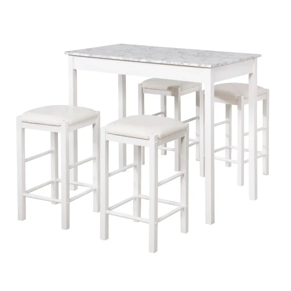 Dining Set with Table and Chair, 3 Piece Faux Marble Tavern Sets, Dining Room Set with Table and Chair